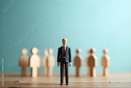Distinguished figure stands alone among blurred peers, symbolizing leadership or individuality amidst a crowd of uniform figures.