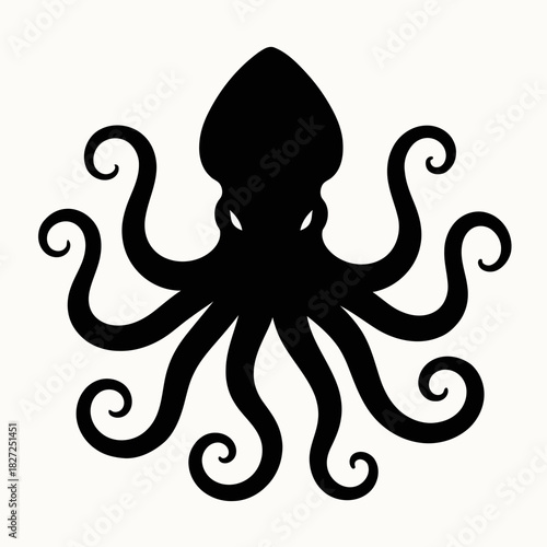 Simple silhouette vector illustration of a Kraken in smooth bold style