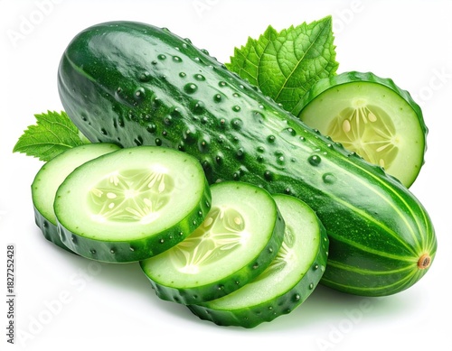 Fresh cucumbers with mint leaves and round cut slices