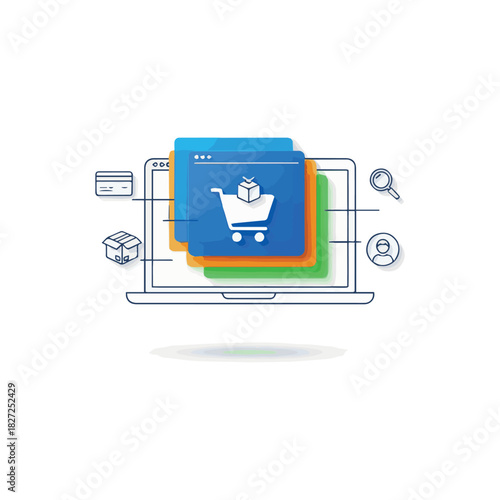 online shopping concept, e-commerce, flash sale, discount, payment cashless, digital, flat illustration vector