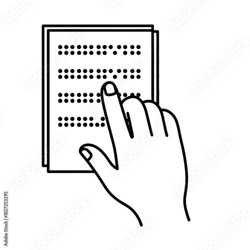 Hand reading Braille text, tactile reading for visually impaired people.