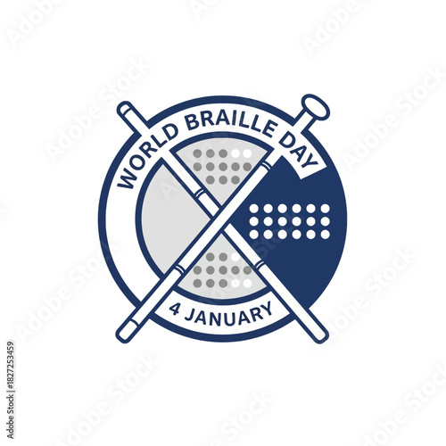 World Braille Day emblem featuring crossed canes and text.