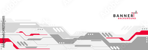 Abstract Modern Tech Background Minimal Geometric Circuit Pattern in Red, Black, and Grey