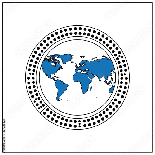 World Map Surrounded by Dotted Circle.