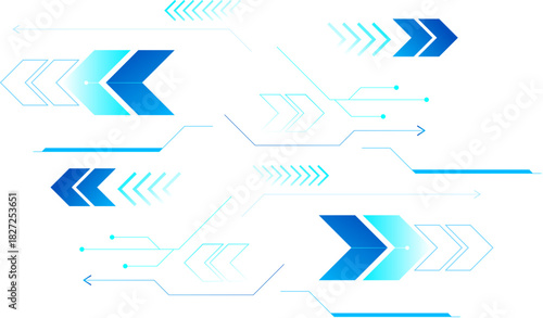 Abstract technology background. Futuristic blue tech interface with dynamic arrows and digital elements, ideal for technology, innovation, and futuristic UI design backgrounds.