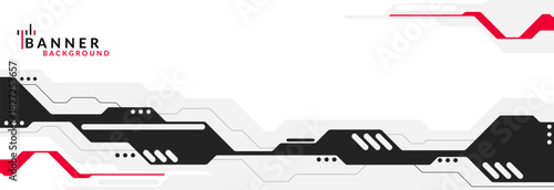 Abstract Modern Tech Background Minimal Geometric Circuit Pattern in Red, Black, and Grey