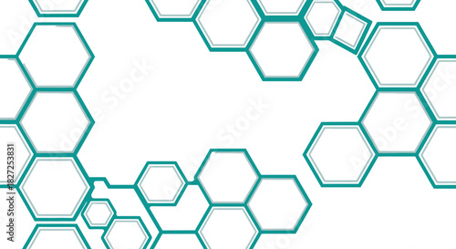Abstract background with a green and blue hexagonal pattern.