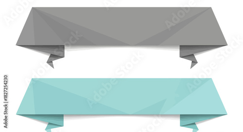 Set of two origami style paper banners in grey and blue.