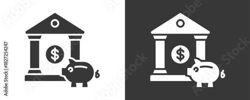 Bank Icon Set Vector Collection Isolated In Black And White