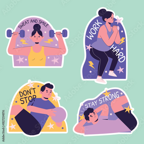 Fitness Motivation Stickers Set Embrace Sweat, Strength, and Perseverance for Achieving Goals
