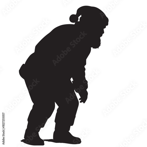 Black vector silhouette black Santa Claus standing withlook viewer, leaning slightly forward as if peeking through a window