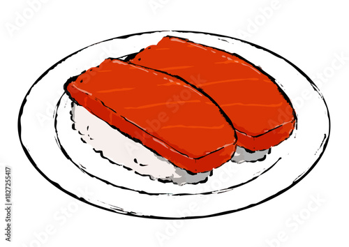 マグロの寿司の墨絵イラスト