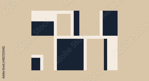 Geometric composition with rectangles and squares in neutral colors.