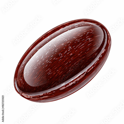 Fototapeta Naklejka Na Ścianę i Meble -  Glossy oval object with wood grain texture and white speckles on blue background