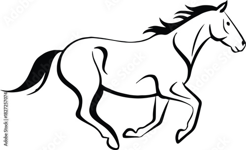 horse silhouette continuous line art dynamic vector logo