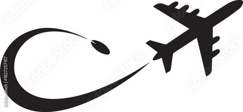 airplane icon with swoosh path flight symbol for branding