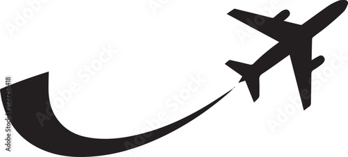 airplane silhouette with curved trail logo vector for travel