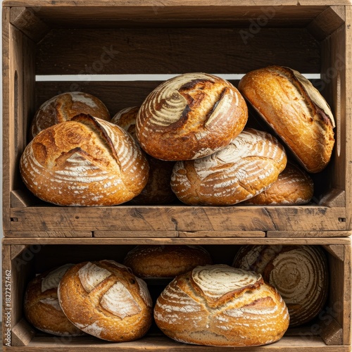 Artisan bread abundance in wooden crates