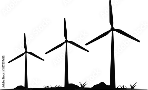 wind turbine farm row of three turbines landscape vector