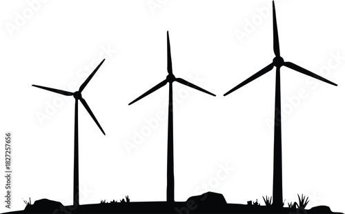wind turbine silhouette three turbines progressive scale vector