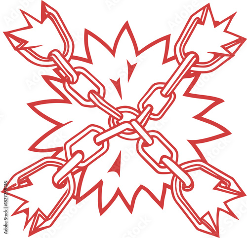 Crossed chains breaking apart symbol