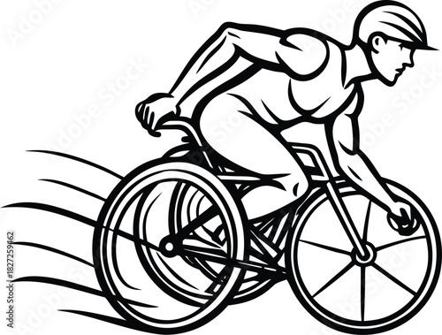 Cyclist in Motion Black and White Illustration cycling