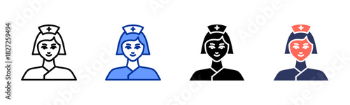 Nurse icon set multiple style collection