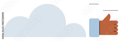 Hand with thumbs up next to a cloud. Ideal for concepts thumbs up approval, digital storage, support, optimism, positive feedback, online services. Simple flat metaphor