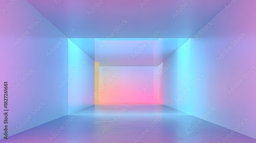 Fototapeta premium Abstract Neon Light Tunnel with Gradient Colors.
