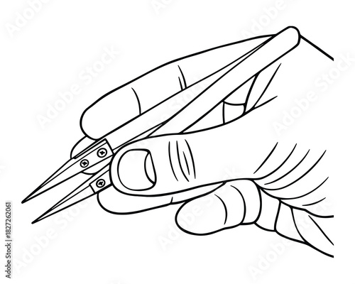 Illustration: Hand expertly holding precision tweezers for meticulous work.