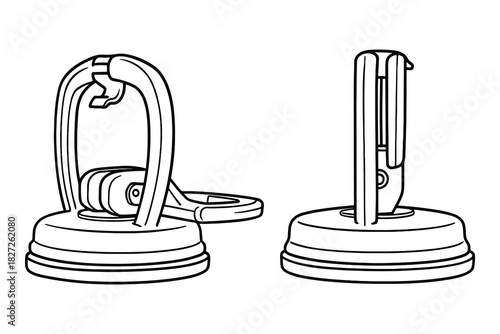 Detailed engineering diagram of a suction cup with clamp mechanism device.