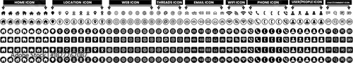 Mega set of contact, phone, home, location, call, web, mail, email, wifi, message, chat, comment, threads, user, profile info icon set. Flat shape in different style symbol icon for graphic elements