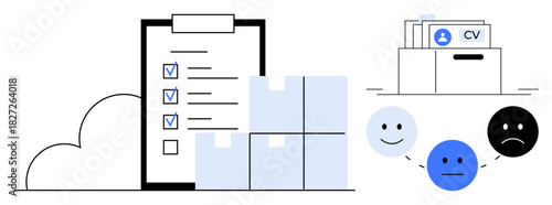 Workflow concept. Workflow tools include task checklists, resume sorting for hiring, and feedback review processes. Workflow improves process efficiency. For HR, logistics, productivity apps