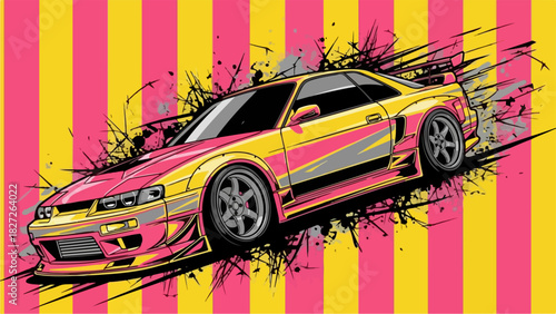 Colorful Japanese custom drift car vector illustration art.