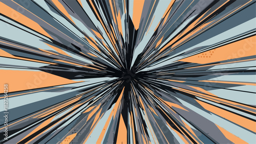 Abstract radial explosion with dynamic colorful lines and shapes.
