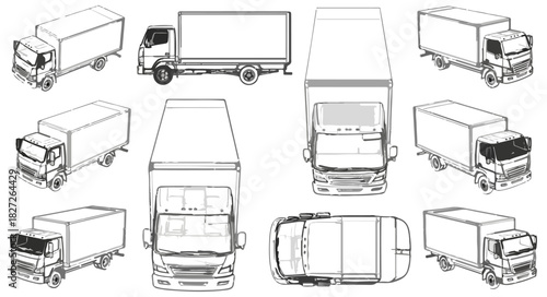 Collection of various truck illustrations showcasing different perspectives and angles.