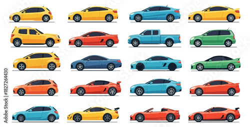 Collection of various modern cars and vehicles in different styles.