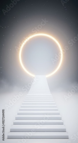 Wallpaper Mural Ethereal white staircase ascending into a misty, glowing void. Conceptual path to the unknown, representing hopes, dreams, and endless possibility, upward, blank, staircase Torontodigital.ca