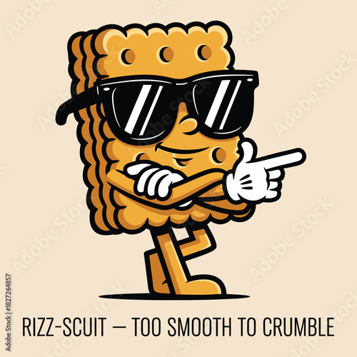 Rizz-scuit Pun Smooth Cracker Mascot Leaning with Swagger and Shades