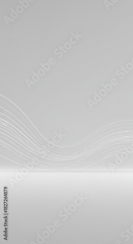 Minimalist abstract background featuring a subtle wave distortion across a vast, empty white and gray geometric field, symbolizing void space, pattern, wave, disruption