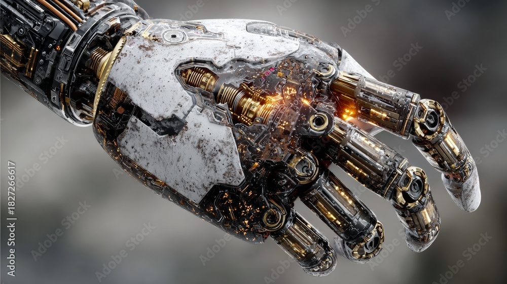 custom made wallpaper toronto digitalFuturistic robotic hand with intricate mechanical details, glowing circuits, and a metallic design, perfect for tech and AI concepts