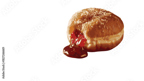 Jelly- Filled Doughnut with Powdered Sugar and Dripping Jam on White donut filling