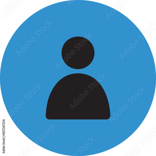 Simple blue circle with a black silhouette of a person s head and shoulders