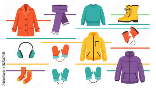 Winter Clothing and Accessories Vector Illustration for Warmth and Fashion