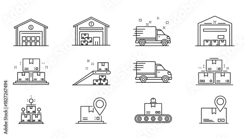 Delivery and Logistics Icons Streamlined Solutions for Transportation Needs