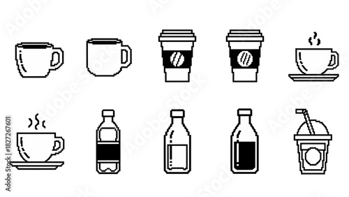 Coffee and Beverage Icons A Collection of Cups, Bottles, and Drinks for Design