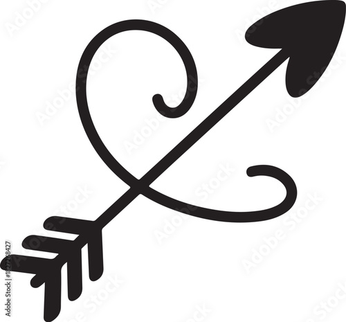 Arrow with heart-shaped swirl on white background love