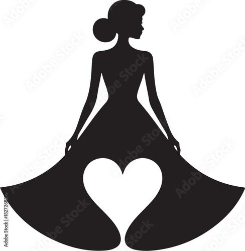 Silhouette of a woman in a flared dress with a heart cutout