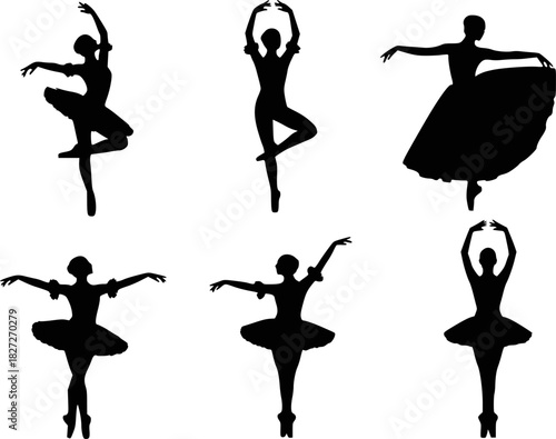 Ballerina. Six different vector ballet girls color silhouettes. EPS version.
