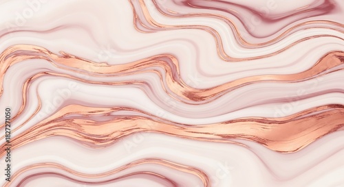 Elegant flowing rose gold lines on a milky white marble surface